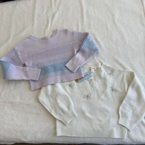 Cat & Jack girls S 6/7 light purple & blue striped sweater bundle 2pc winter